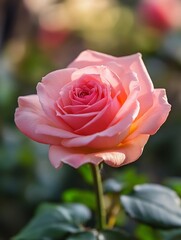 Poster - Beautiful Pink Rose in Bloom Captured in Natural Light : Generative AI
