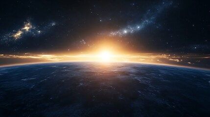 Aufkleber - Stunning view of Earth with a radiant sunrise illuminating the horizon in deep space : Generative AI