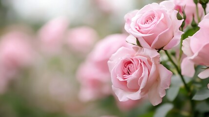 Poster - Beautiful Pink Roses Blooming in a Garden Setting with Soft Focus Background : Generative AI