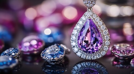 Aufkleber - Stunning Close Up Of Beautiful Gemstone Necklace With Glimmering Stones On Sparkling Background : Generative AI