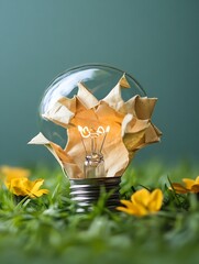 Aufkleber - Creative Lightbulb Surrounded by Splendid Flowers Representing Innovation and Nature : Generative AI