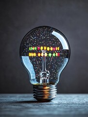 Aufkleber - Colorful light bulb with sparkles glowing in a dark background creating a magical ambiance : Generative AI