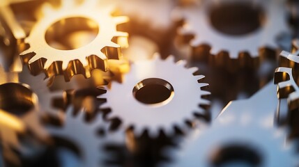 Leinwandbilder - Close-Up View of Golden Mechanical Gears with Intricate Details : Generative AI