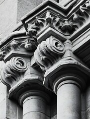 Poster - Detailed Architectural Elements of Classical Columns in Stunning Black and White : Generative AI
