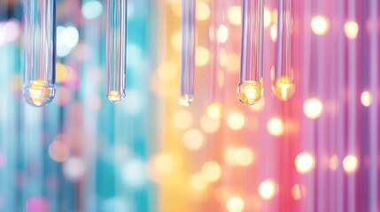 Leinwandbilder - Colorful blurred abstract background with glowing spheres and glass tubes hanging from above : Generative AI