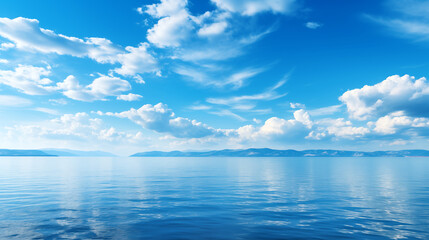 Wall Mural - Blue sky over calm sea. Blue sea and sunny sky on horizon over calm water