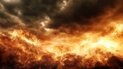 Poster - Dramatic Overcast Skies with Fiery Clouds Representing Nature's Fury : Generative AI