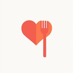 Wall Mural - Heart-shaped food logo, fork, love, healthy eating, great restaurant, ideal for menu, website or app