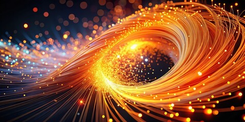 Wall Mural - colorful orange particles suspended in mid-air, swirling around a central axis, creating a mesmerizi