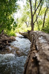 Fototapete - Picturesque Forest Stream Flowing Gently Through Lush Green Landscape : Generative AI