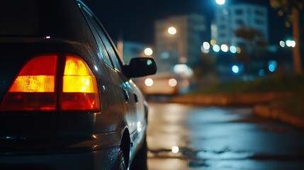 Aufkleber - Nighttime city street photography featuring car tail light and bokeh background effect : Generative AI