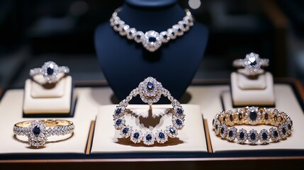 Aufkleber - Elegant Display of Exquisite Jewelry Featuring Diamonds and Precious Gems : Generative AI