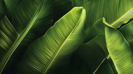 Wall Mural - Lush Green Banana Leaves Natural Texture Background