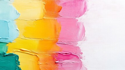 Aufkleber - Bright abstract painting with vibrant horizontal strokes of paint in multiple colors on white canvas : Generative AI