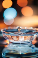 Fototapete - Captivating Water Drop Splashing in a Glass Bowl Creating Bokeh Background : Generative AI
