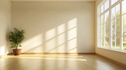 Leinwandbilder - Bright and Airy Minimalist Room with Natural Light and Potted Plant : Generative AI