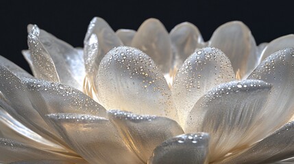 Wall Mural - Close-up of a dew-covered white flower with soft lighting.