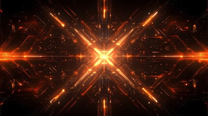 Wall Mural - abstract orange glowing lines form symmetrical pattern