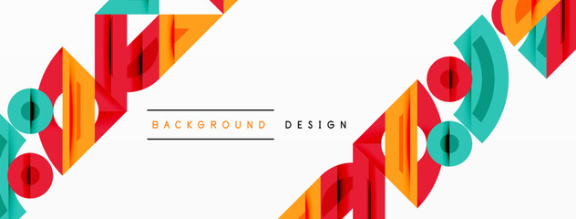 Wall Mural - Abstract geometric background with shapes, featuring circular and rounded elements. Bold contrast, smooth gradients, dynamic composition, futuristic style