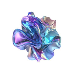 Wall Mural - Abstract iridescent 3D liquid form, digital art, holographic texture, blue purple