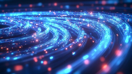 Leinwandbilder - Vibrant flowing light trails in blue and red creating an abstract pattern against a dark background for a dynamic visual experience : Generative AI