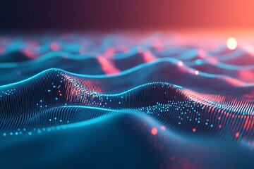 Poster - abstract digital wave landscape with glowing particles and vibrant colors.
