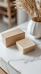 Aufkleber - Handcrafted luxurious natural soap in elegant packaging on a stylish marble countertop : Generative AI