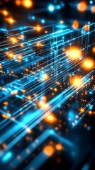 Leinwandbilder - Vibrant abstract representation of technology with glowing lines and luminous nodes in a digital space : Generative AI