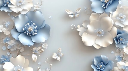 Poster - Elegant Floral Design with Butterflies and Soft Pastel Colors on a Creamy Background : Generative AI