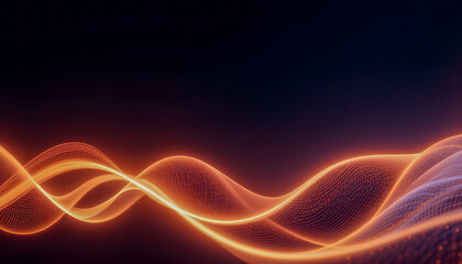 Abstract futuristic wavy lines with glowing orange particles on dark background, digital wave pattern, technology and science concept