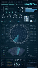 Wall Mural - blue color sonar radar screen searching an object with futuristic head up display (hud ui) technolog