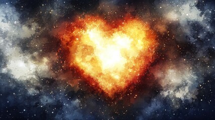 Wall Mural - Fiery Heart Shape in Cosmic Background of Stars and Clouds