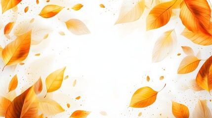 Wall Mural - Golden Autumn Leaves Falling Gently On White