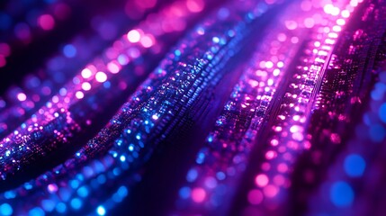 Wall Mural - Abstract pink and blue glowing lines, bokeh lights, vibrant colors, dynamic motion, illuminated, shiny, futuristic, technology background.
