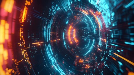Wall Mural - abstract digital tunnel of light and data streams