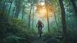 © MABRUR - Cyclist mountain biking misty forest trail sunrise adventure