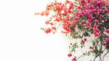 Wall Mural - Pink Bougainvillea blossoms against a white background