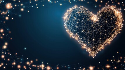 Wall Mural - Sparkling Heart Shape with Glowing Connections and Lights in Blue