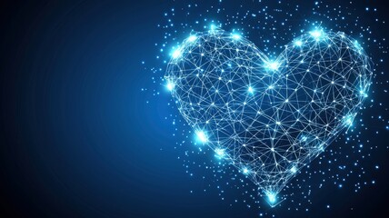 Wall Mural - Digital Heart Shape Made of Stars and Connecting Lines in Blue