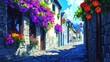 © @_ greta - Charming European Street Scene with Vibrant Floral Displays and Stone Paving