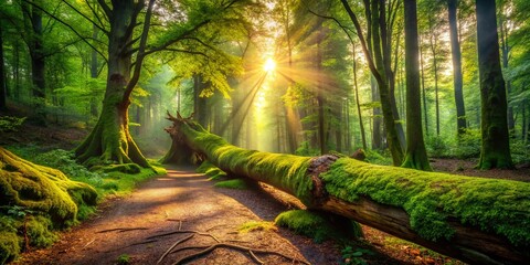 majestic fallen tree in forest, nature photography, woodland scenery