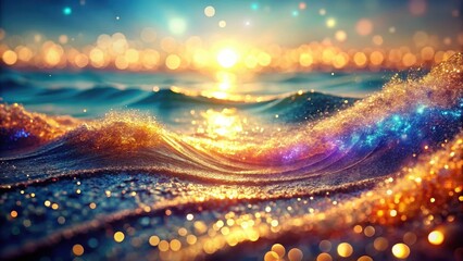 Wall Mural - Glittering wave abstract background with vibrant colors and shimmering light effects , glowing ocean, vibrant hues