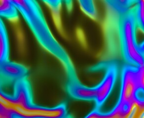 Poster - Holographic glossy surface with colorful opalescent ripples. Futuristic 3D illustration of neon glitched texture.