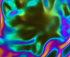 Poster - Holographic glossy surface with colorful opalescent ripples. Futuristic 3D illustration of neon glitched texture.