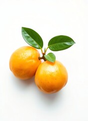 Poster - an image of two oranges with leaves on a white surface, there are two oranges with leaves on a white surface