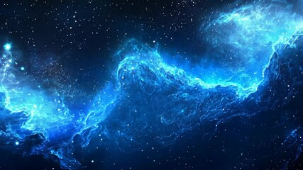Wall Mural - Stars twinkle in a vast cosmic scene filled with swirling blue nebulas and distant galaxies at night