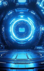 Wall Mural - futuristic blue portal glowing in a high-tech environment with energetic vibes