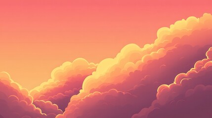Wall Mural - Dreamy Vector Sunset Gradient Sky with Cumulus Clouds in Warm Pink and Orange Tones