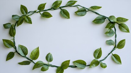 Wall Mural - Green leaves forming a frame on white background