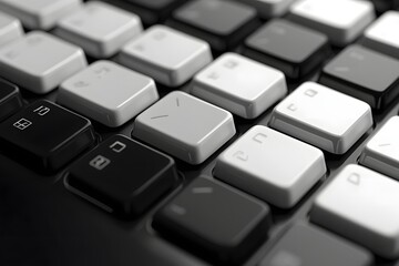 close-up black-white keyboard keys; office background, website design